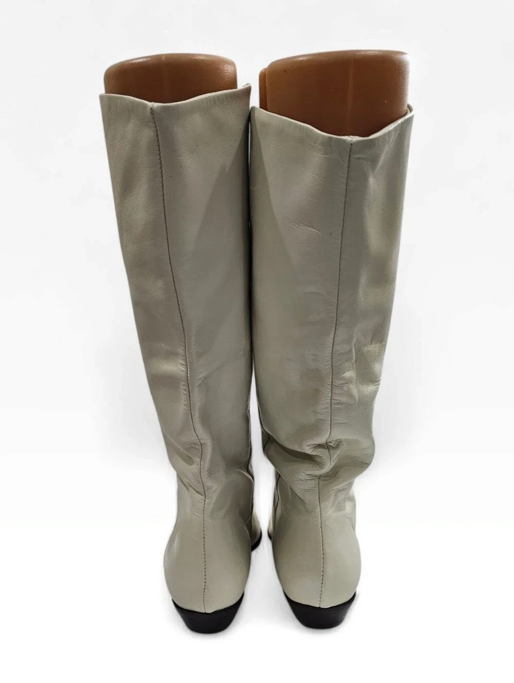 Vintage 80s Women Cream Leather Slouch Flat Boots 8M Made in Brazil